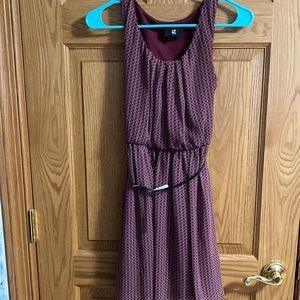 iZ Byer Womens XS Maroon and White Black Belted Slip On Flow Dress